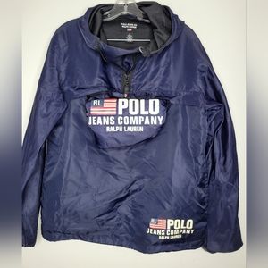 Polo Jeans Ralph Lauren Jacket Mens Small Blue Hooded Coat Pocket Logo Packable